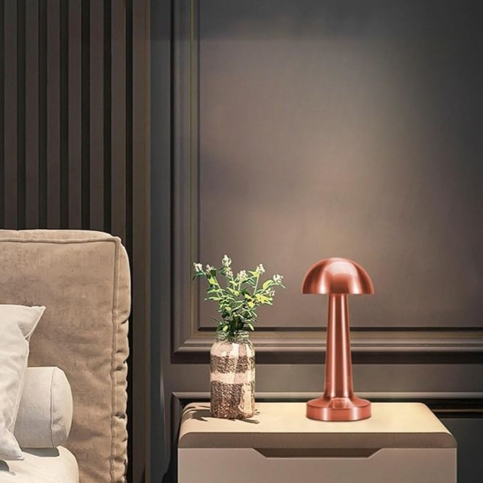 Mantar Model Bronz Renk Şarjlı Dokunmatik 3 Renkli Led Masa Lambası (4915) Go-53-vice/(1395)