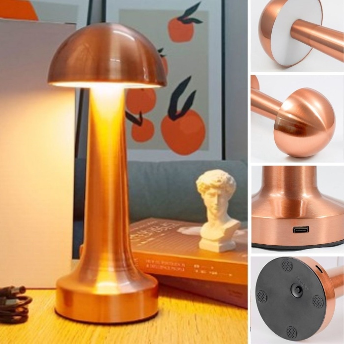 Mantar Model Bronz Renk Şarjlı Dokunmatik 3 Renkli Led Masa Lambası (4915) Go-53-vice/(1395)