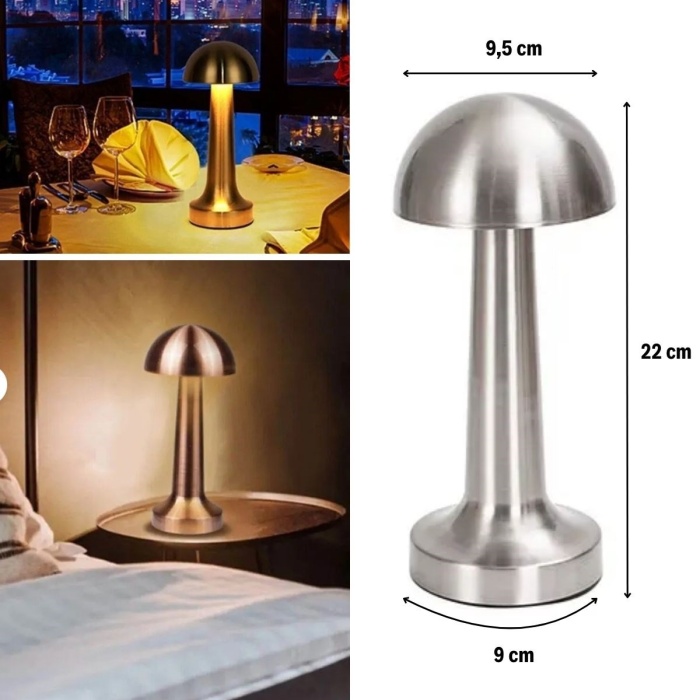 Mantar Model Silver Renk Şarjlı Dokunmatik 3 Renkli Led Masa Lambası (4915) Go-53-vice/(1395)