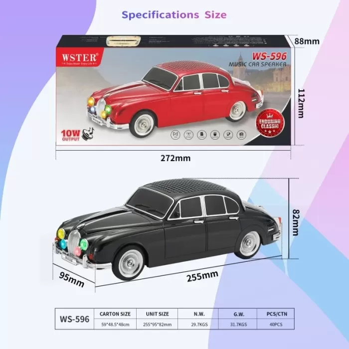 Ws-596 Araba Görünümlü Kablosuz Bluetooth Hoparlör Siyah (4915) Go-53-vice/(1395)