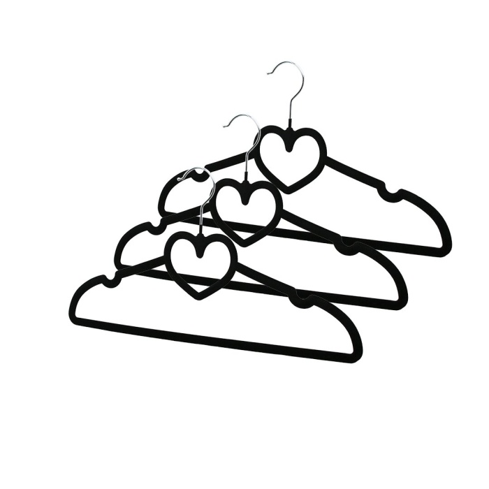 3pcs Siyah Kadife Kaplı - Kalpli Plastik Askı Metal Uçlu (4915) Go-53-vice/(1395)