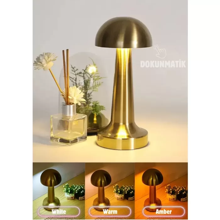 Forlife Dekoratif Şarjlı Led Mantar Masa Lambası Gold Fl-8055 (4915) Go-53-vice/(1395)