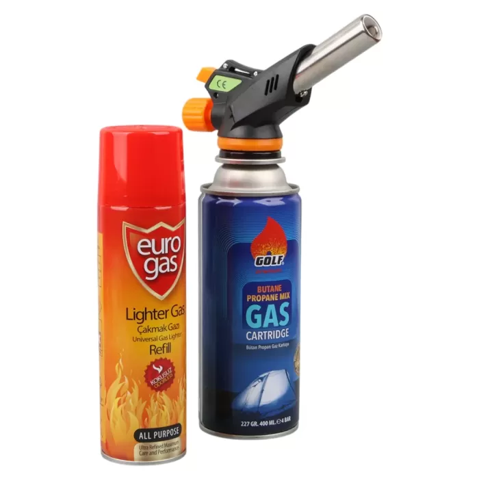 3 Parça Profesyonel Pürmüz Seti Pürmüz Torch Çakmak Başlık- Kamp Gazı 400ml- Çakmak Gazı 270 (4915) Go-53-vice/(1395)
