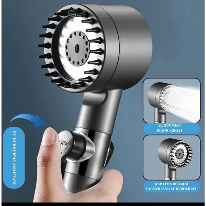 Yeni Nesil Çok Masajlı Fonksiyonlu Ayarlanabilir Arıtmalı Krom Kaplı Duş Başlığı El Duşu (4915) Go-53-vice/(1395)