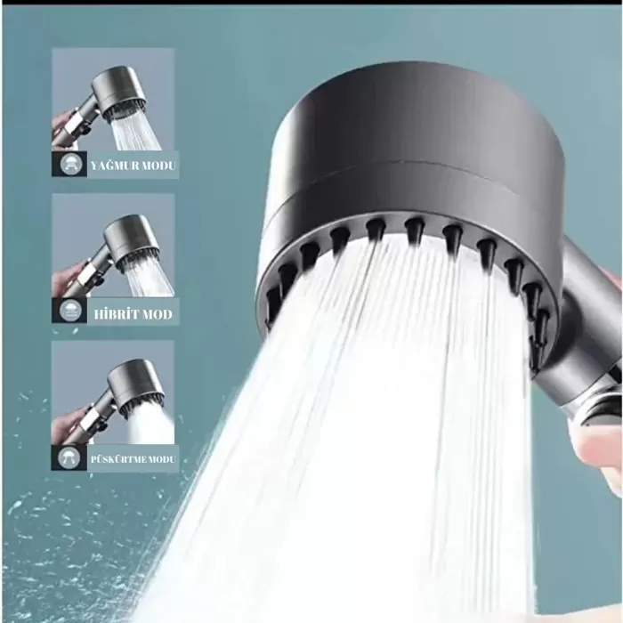Yeni Nesil Çok Masajlı Fonksiyonlu Ayarlanabilir Arıtmalı Krom Kaplı Duş Başlığı El Duşu (4915) Go-53-vice/(1395)