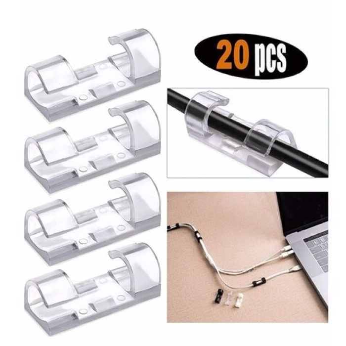 20&amp;apos;li Yapışkanlı Kablo Sabitleyici Şeffaf Klips (4915) Go-53-vice/(1395)