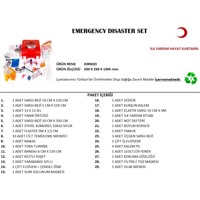 Büyük Boy Acil Afet Seti Deprem Yardım Seti (4915) Go-53-vice/(1395)