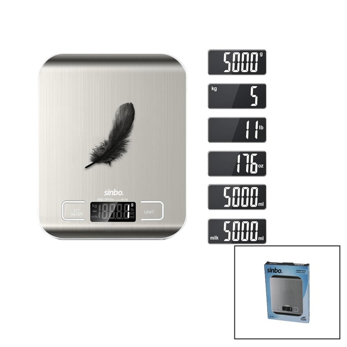 Mutfak Tartısı Terazi İnox Lcd Ekran 5kg/1gr Pilli=2x Aaa Pil Gr/oz/ml/ıb Ölçüm Sks-4527 (4915)