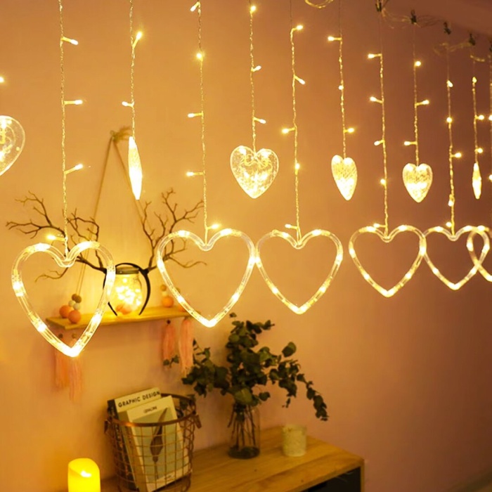 Gün Işığı - Kalpli 3mt - Fişli Eklemeli - Fonksiyonlu Lux Sarkıt Perde Led - Dekor Lamba (4915)