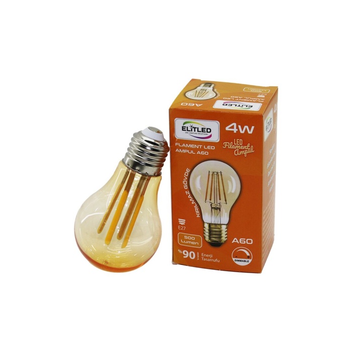 Elitled A-60 4w - E27 Gold Color Flament Led Rustik Ampul 500lumen Kırılmaz Gövde (4915)