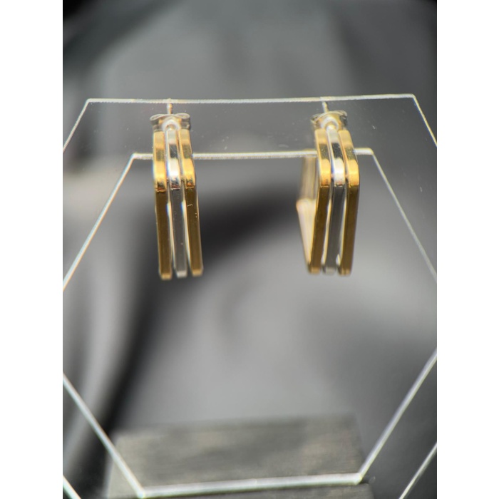 Gold & Silver Renk Kare Form Kararmaz Çelik Küpe