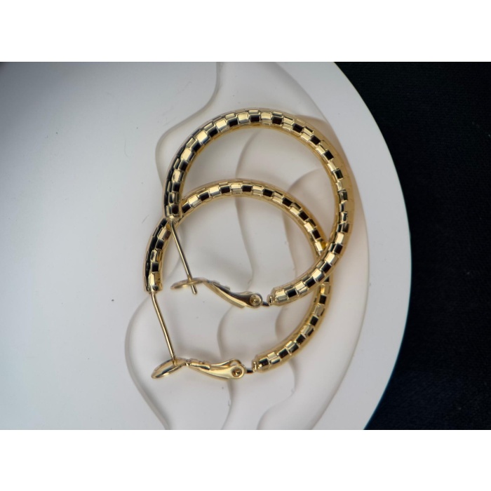 Gold Renk Kare Desenli Kararmaz Çelik Halka Küpe