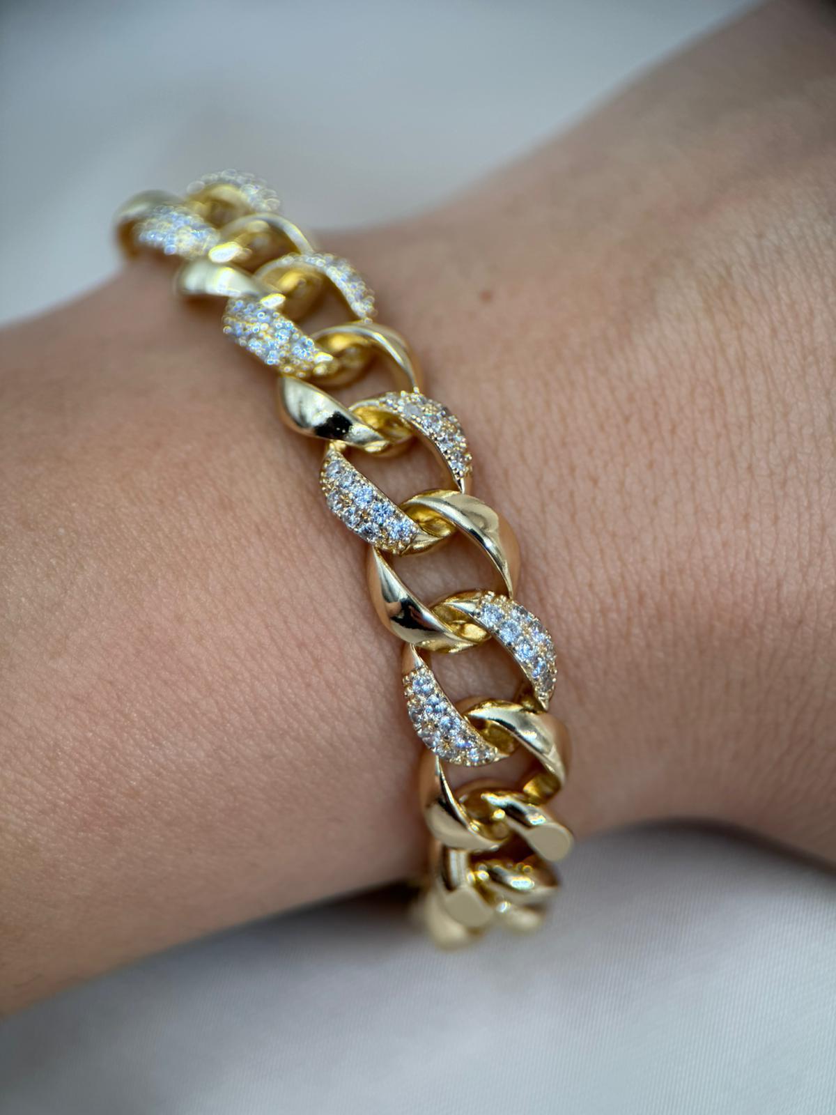 Zirkon Taşlı Gurmet Gold Renk 17+2CM Ayarlabilir Çelik Bileklik