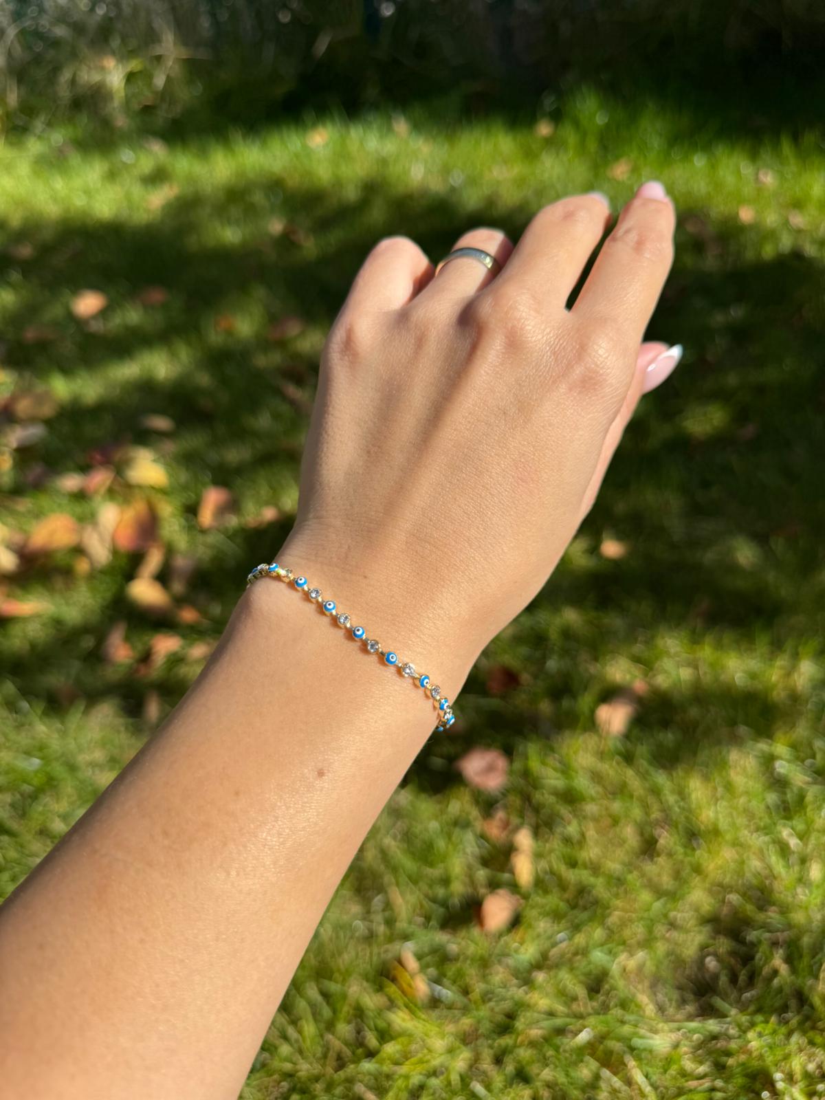 Nazar Boncuklu Zirkon Taşlı 16+3CM Ayarlanabilir Gold Bileklik