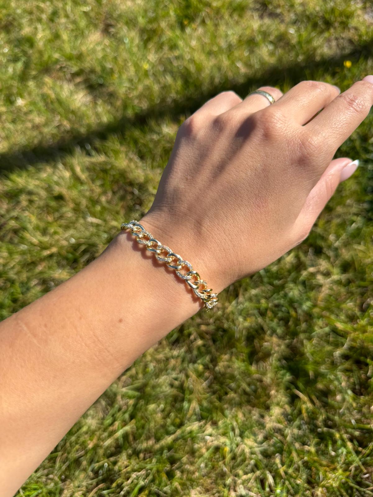 Kadın Taş Detaylı Kalın Zincir 17+2CM Ayarlanabilir Gold Bileklik