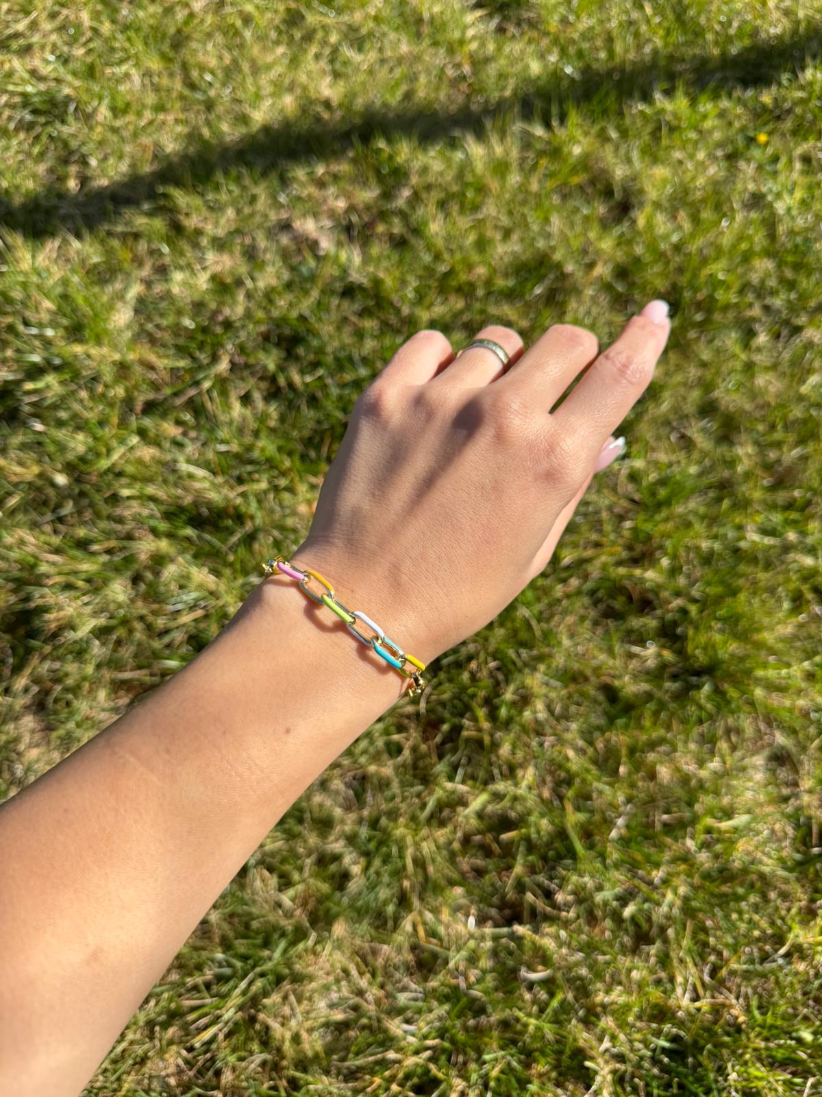 Renkli Mine Detaylı 17+3CM Ayarlanabilir Gold Zincir Bileklik