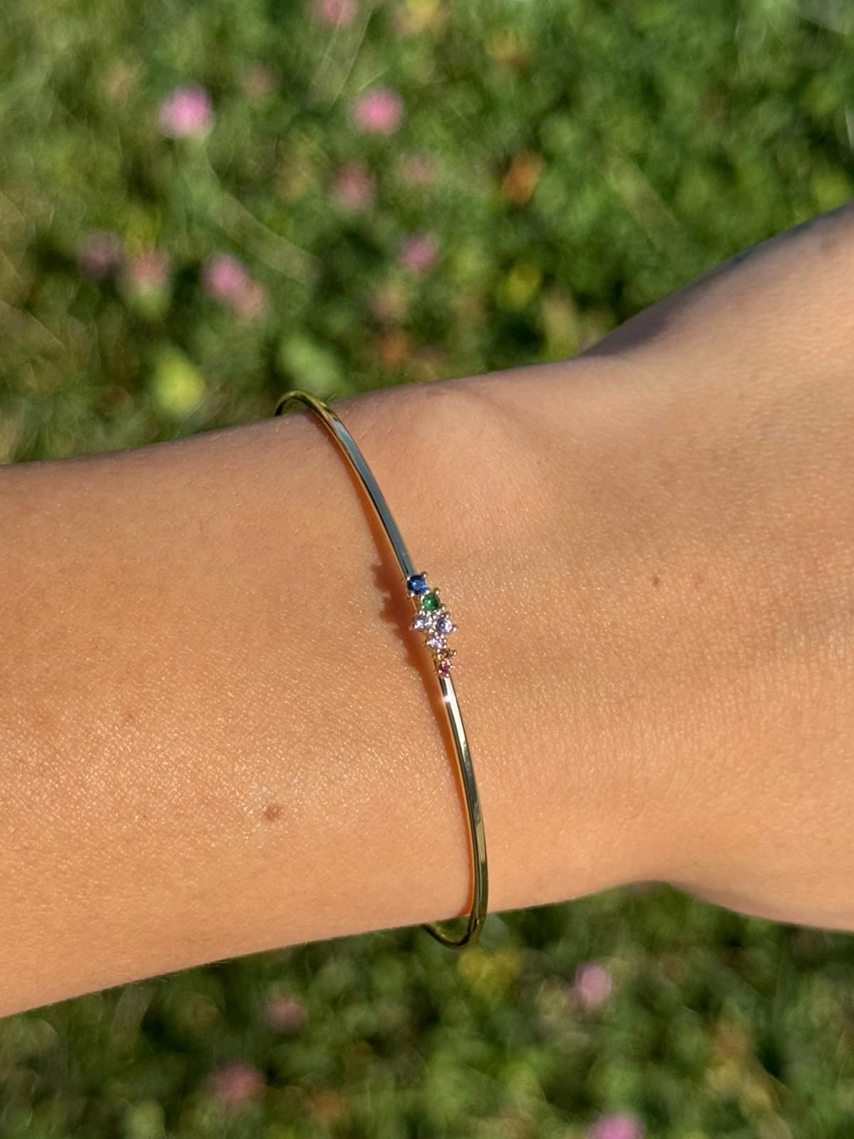 Renkli Taşlı Gold Ayarlanabilir İnce Bileklik