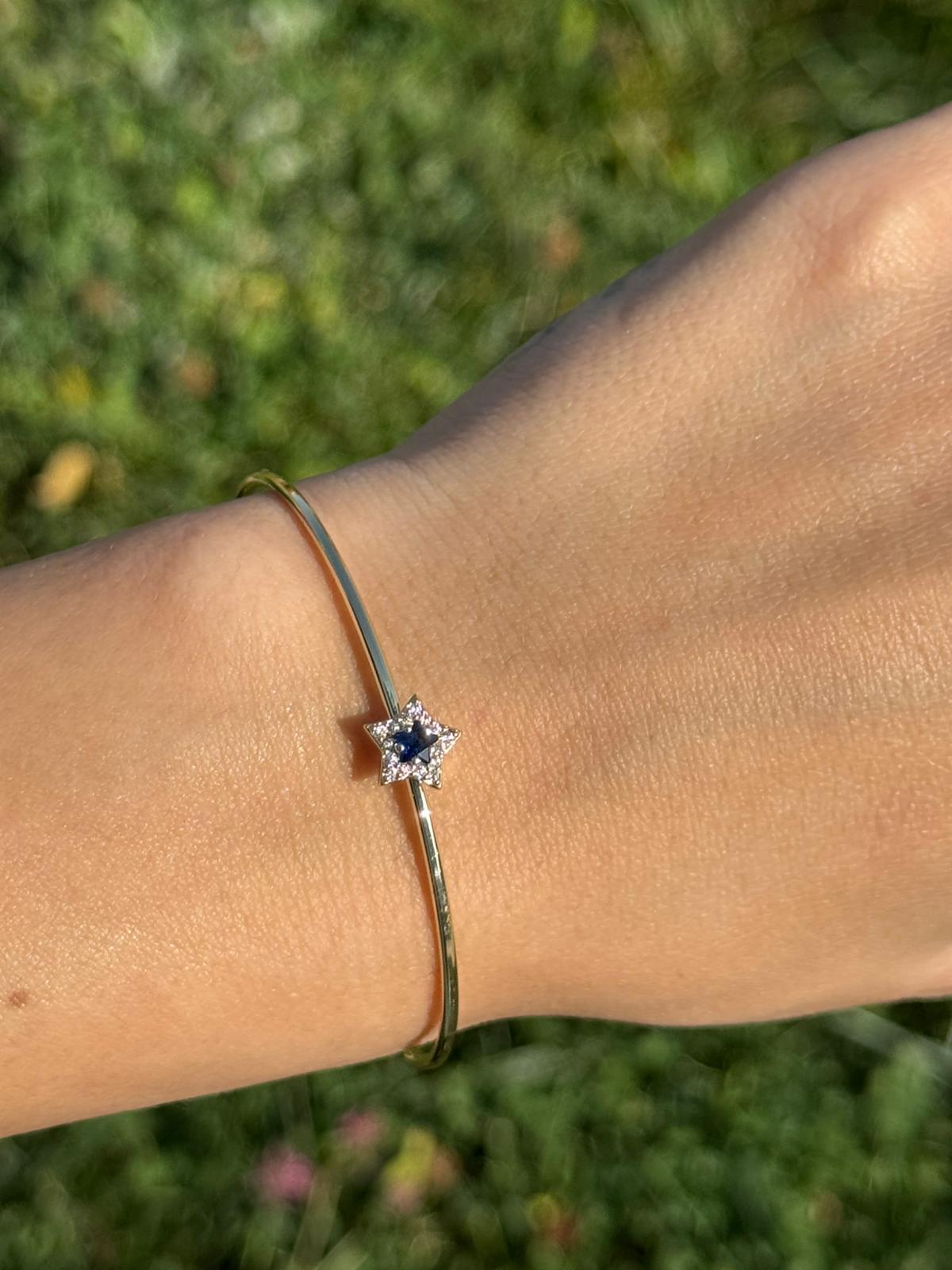 Lacivert Taşlı Yıldız Figürlü Ayarlanabilir Gold Bileklik