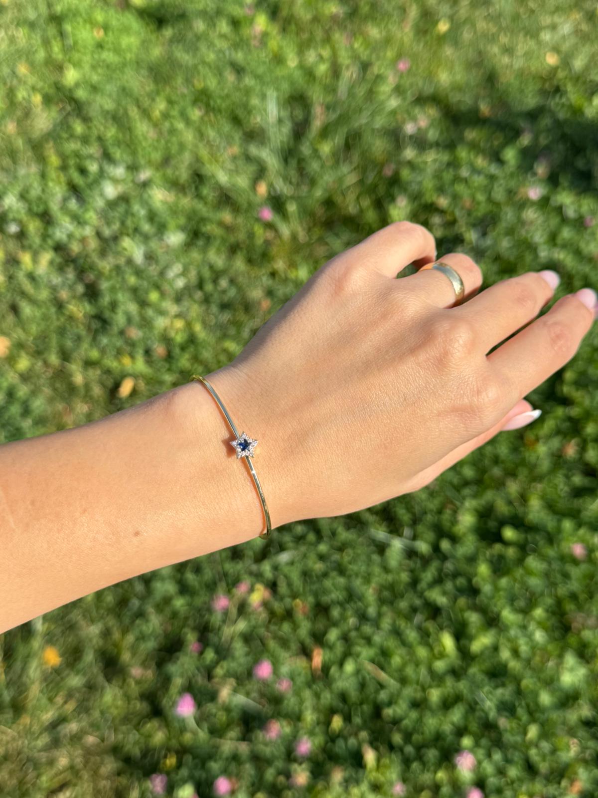 Lacivert Taşlı Yıldız Figürlü Ayarlanabilir Gold Bileklik