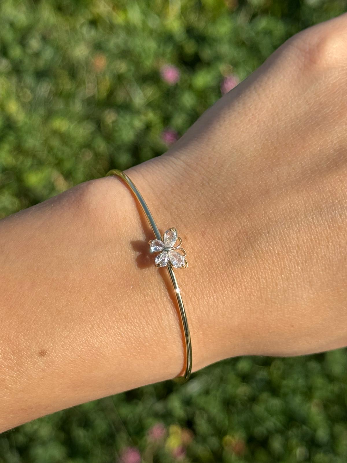 Kelebek Figürlü Taşlı Ayarlabilir Gold Bileklik