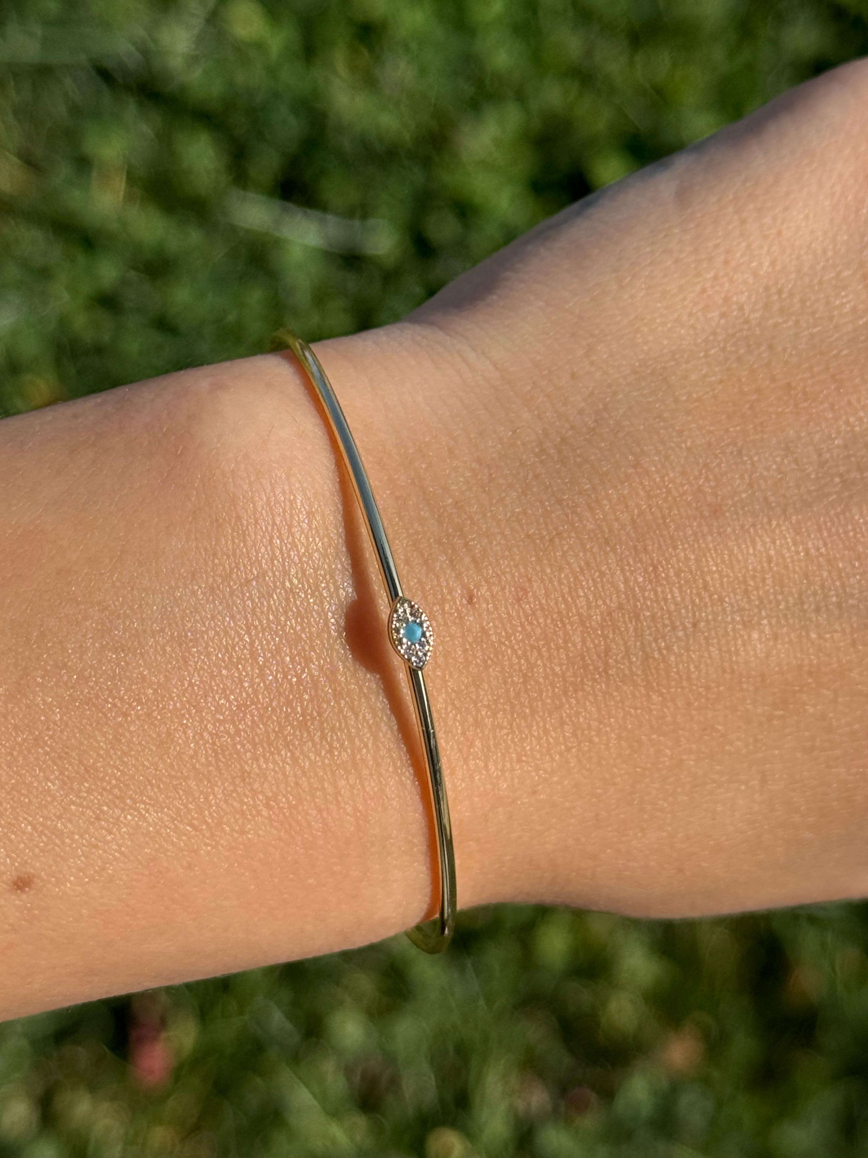 Mavi Taşlı Nazar Göz Figürlü Ayarlanabilir Gold Bileklik