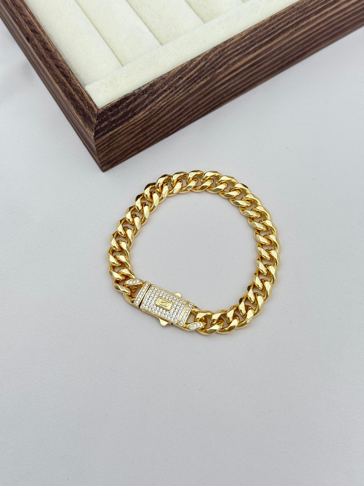 Gurmet Zincir Gold Kaplama 17CM Zirkon Taşlı Çelik Bileklik