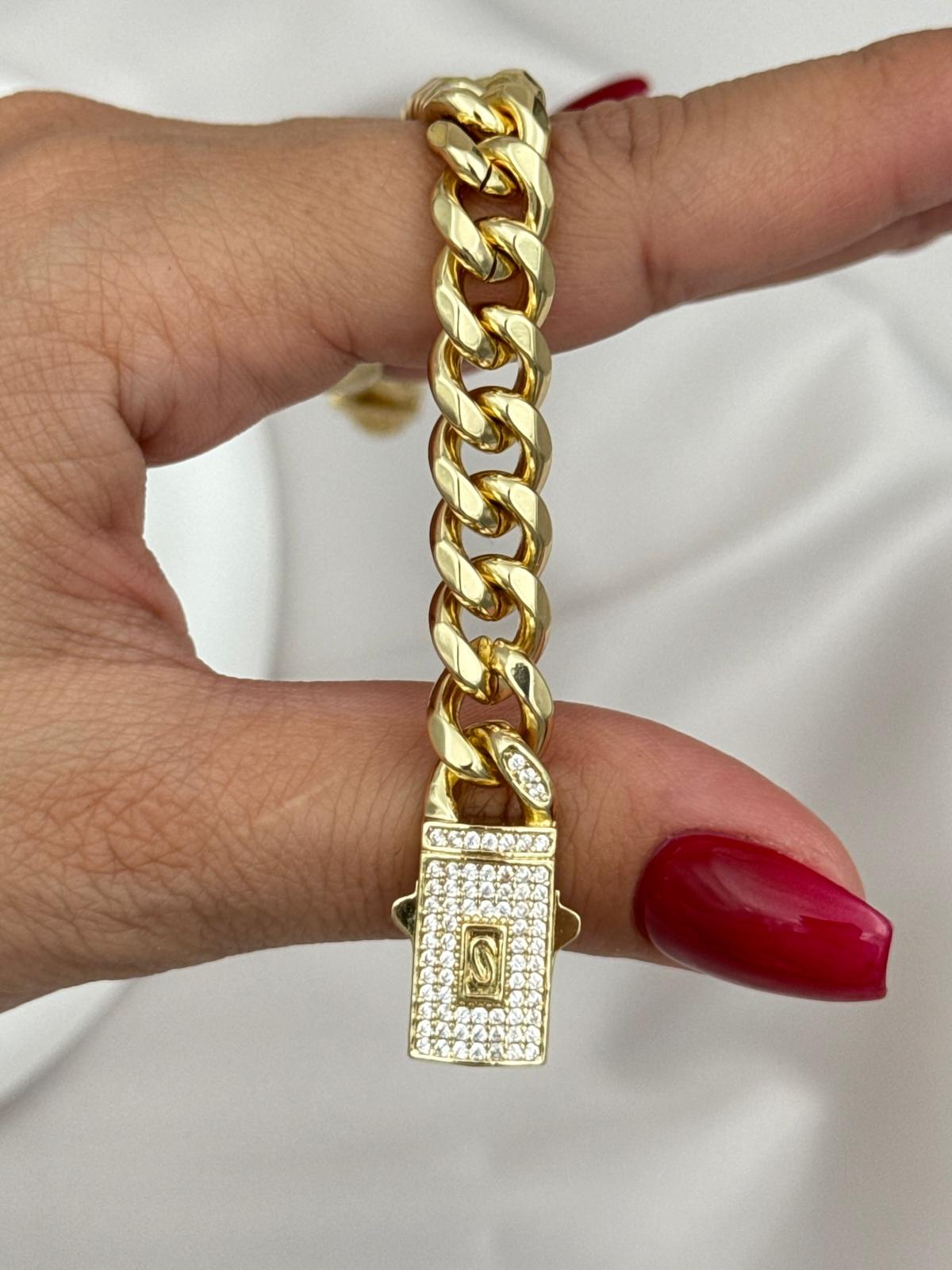 Gurmet Zincir Gold Kaplama 17CM Zirkon Taşlı Çelik Bileklik