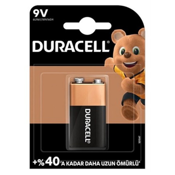 DURACELL 9V PİL TEKLİ KART(6LR61)