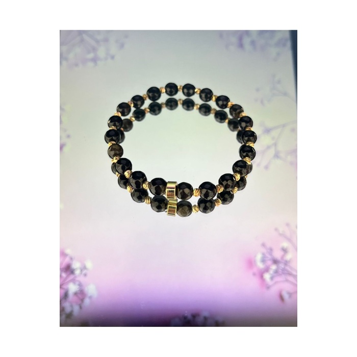 OBSİDYEN 6 mm. DOĞALTAŞ BİLEKLİK(FASET)