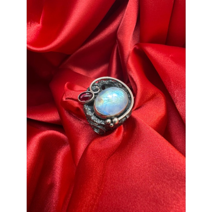 Ay Taşı - Garnet (Lal) Tasarım Gümüş Yüzük