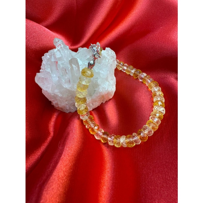 7A+ Kalite  Rondel Faset Sitrin Kristali Özel 925 Gümüş Klipsli Bileklik