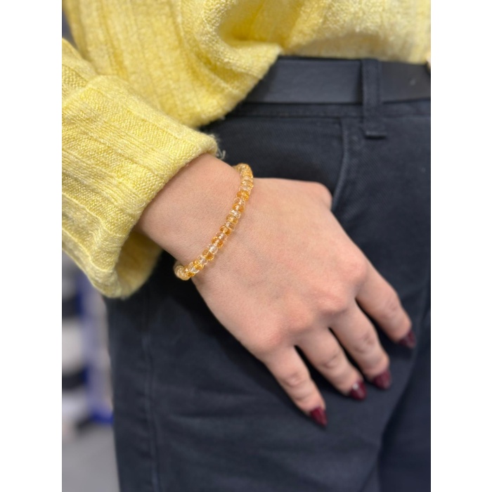 7A+ Kalite  Rondel Faset Sitrin Kristali Özel 925 Gümüş Klipsli Bileklik