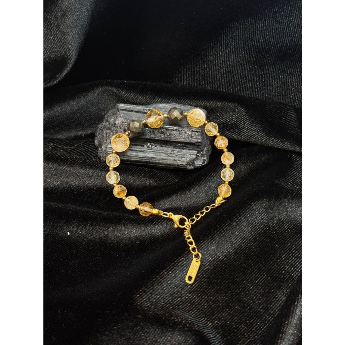 Sitrin ve Pirit - Para Bereket Bilekliği (Çelik Klips)