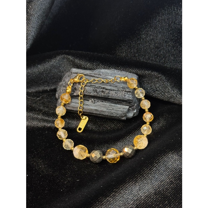 Sitrin ve Pirit - Para Bereket Bilekliği (Çelik Klips)