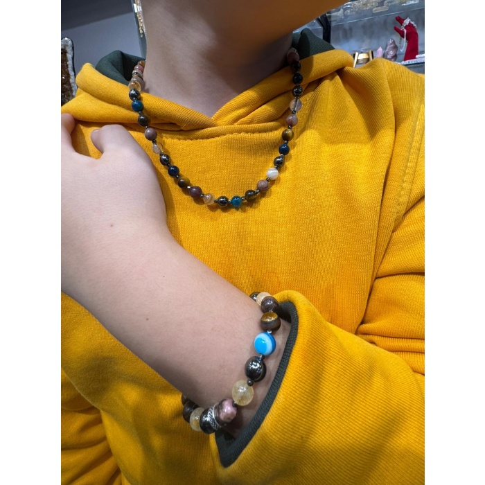 Erkek Öğrenci Başarı Doğaltaş Bileklik ve Kolye