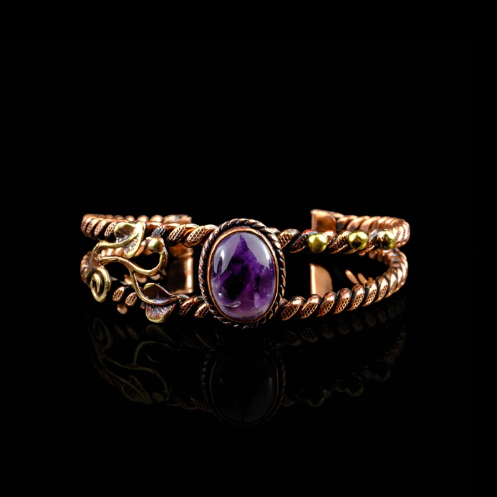 Ametist Doğaltaş Bakır Bileklik