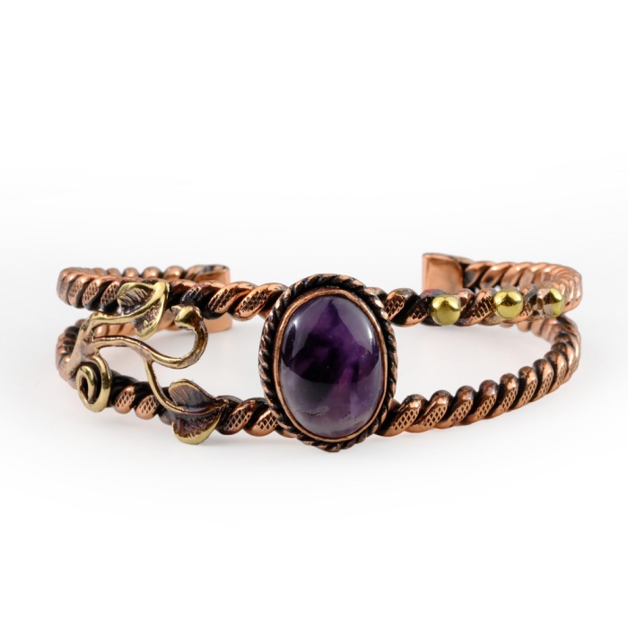 Ametist Doğaltaş Bakır Bileklik