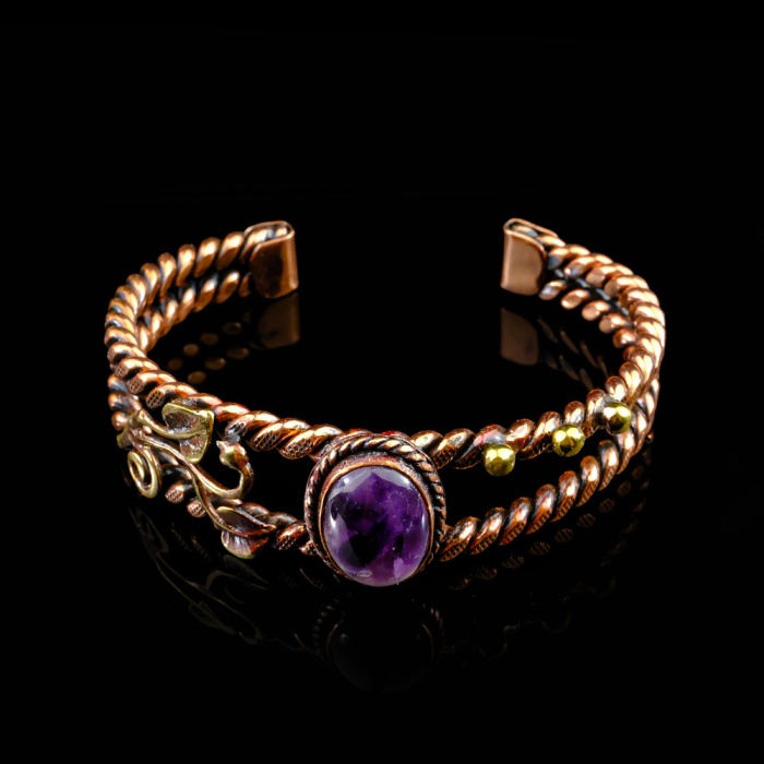 Ametist Doğaltaş Bakır Bileklik