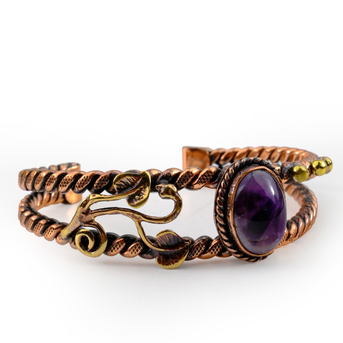 Ametist Doğaltaş Bakır Bileklik