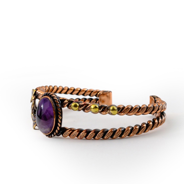 Ametist Doğaltaş Bakır Bileklik