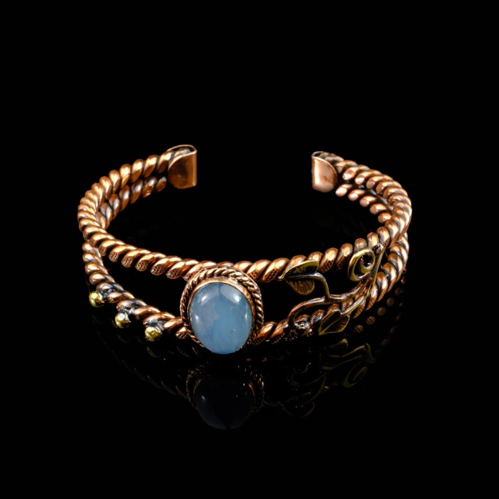 Akuamarin Doğaltaş Bakır Bileklik