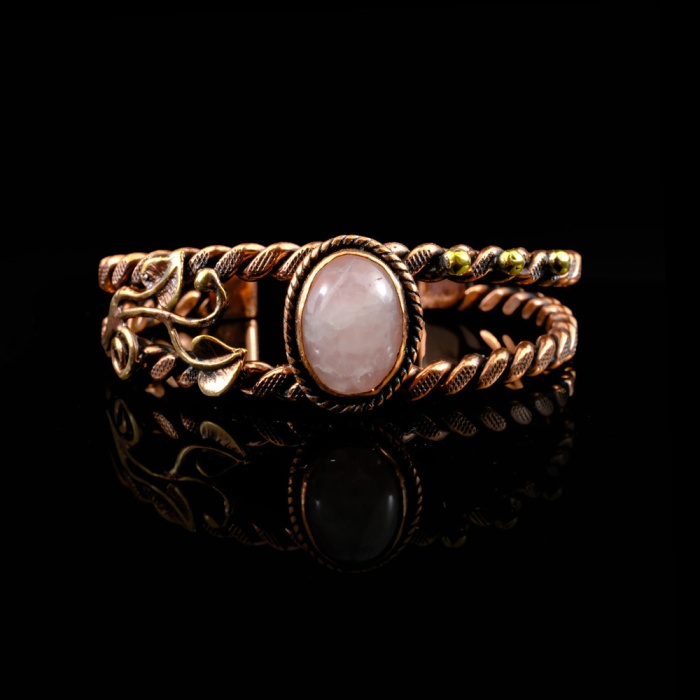 Pembe Kuvars Doğaltaş Bakır Bileklik