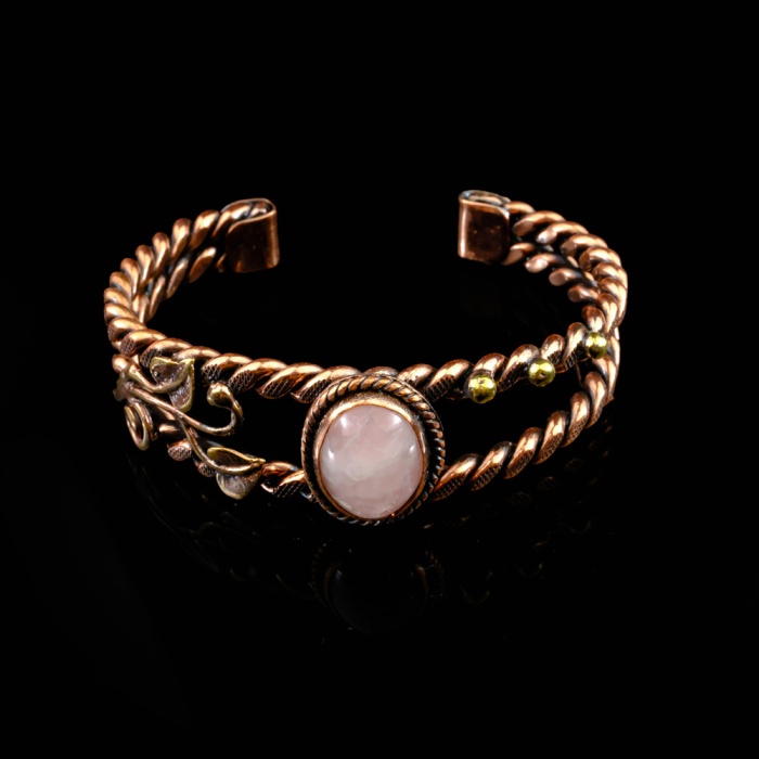 Pembe Kuvars Doğaltaş Bakır Bileklik