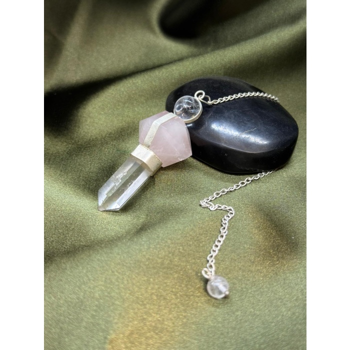 Pembe Kuvars ve Kristal Kuvars Doğal Taş Pandül (Sarkaç)