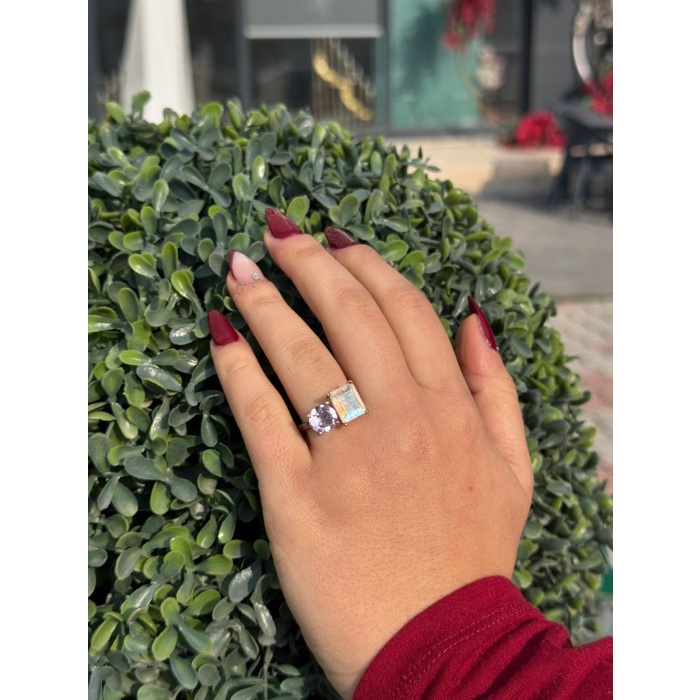 Ay Taşı ve Ametist 925 Ayar Gümüş Yüzük