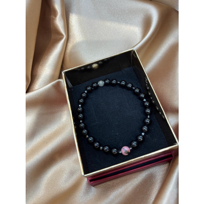 Rodonit ve Oniks Doğaltaş Çift Bileklik