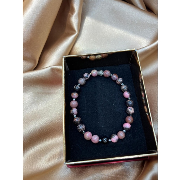 Rodonit ve Oniks Doğaltaş Çift Bileklik