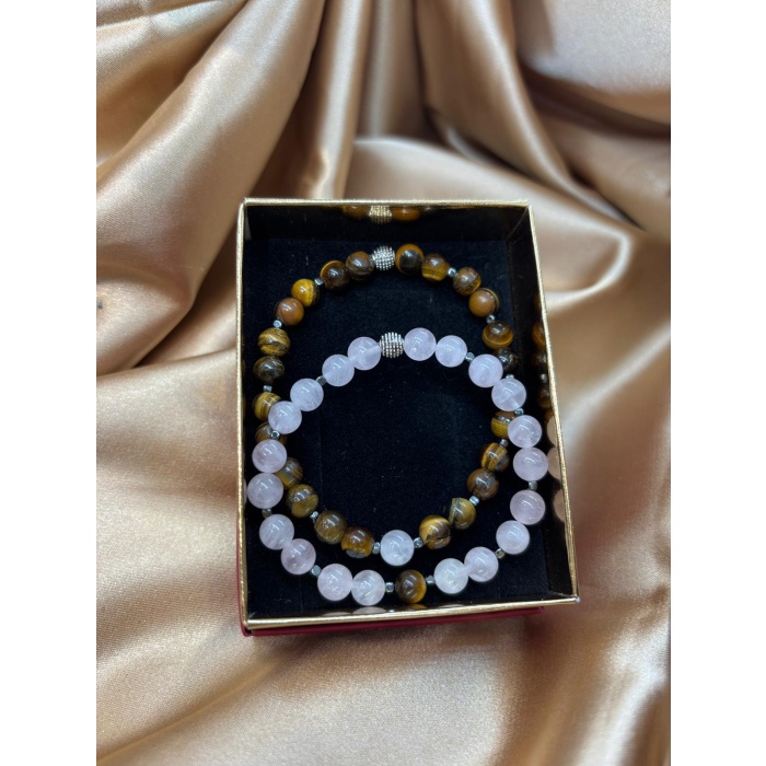 Pembe Kuvars ve Kaplangözü Doğaltaş Çift Bileklik