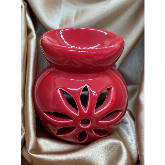 Lotus Çiçeği Motifli Buhurdanlık (Kırmızı)