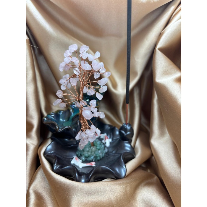 Pembe Kuvars Doğaltaş Ağaçlı Tütsülük